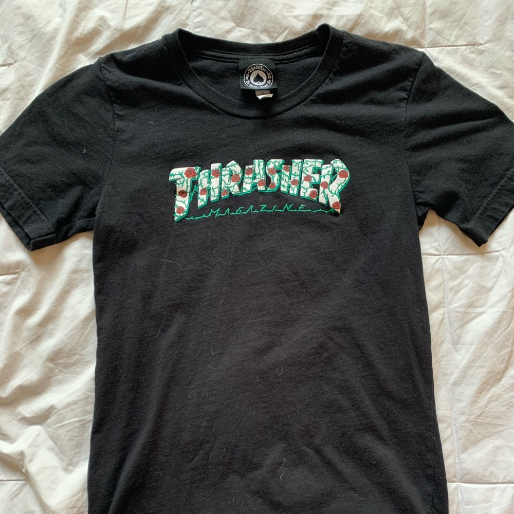 Black Thrasher Tee with Roses